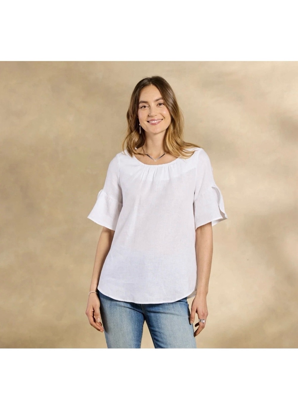 Sundance Loa White 100% Linen‎ Blouse Top S Flutter Sleeve Boho Cottagecore